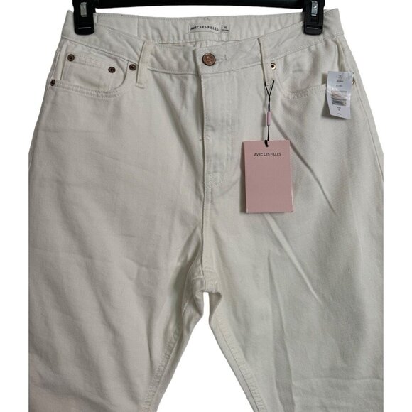 NWT Avec Les Filles High Rise Straight Leg Cropped Jeans in Ecru White Size 30 - Picture 7 of 11